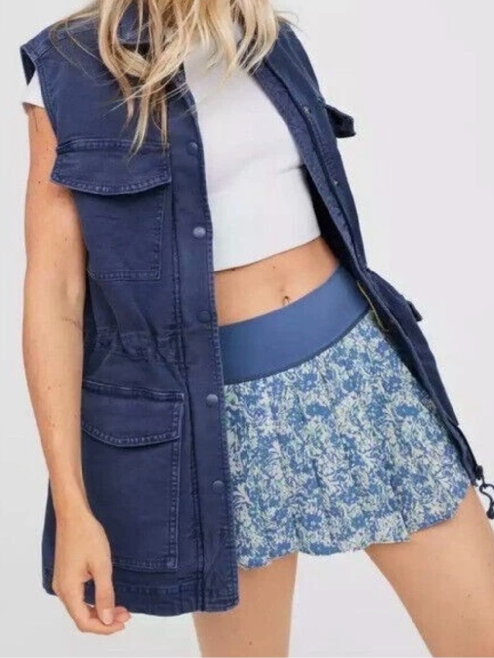 Offline by Aerie Military Vest Jacket Womens Blue Cargo Snaps Small